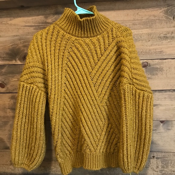 Sweaters - cable knit mustard yellow turtleneck sweater